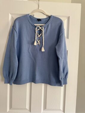 Talbots Sky Blue Lace-Up Crewneck Sweater